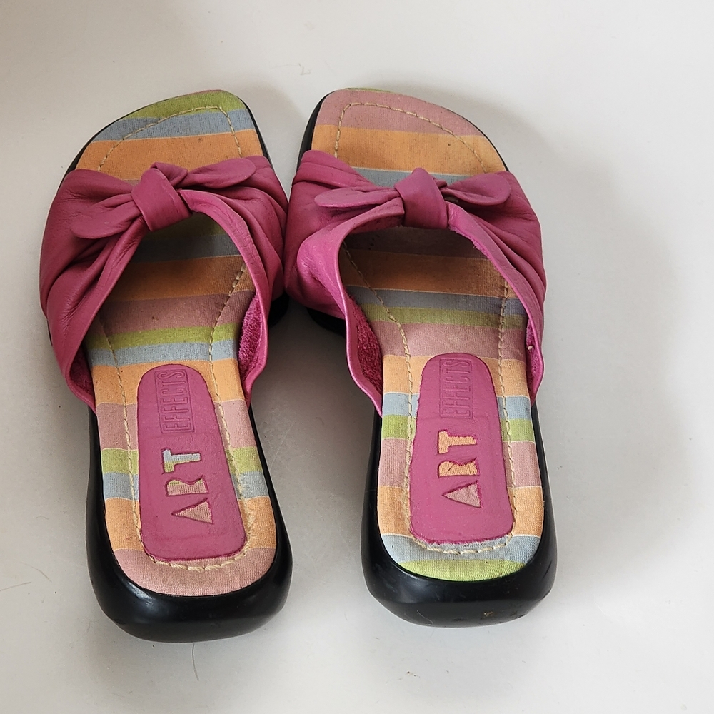 Vintage Art Effects 90s Pink Leather Knotted Slide Sandals Size 7 - Picture 6 of 9